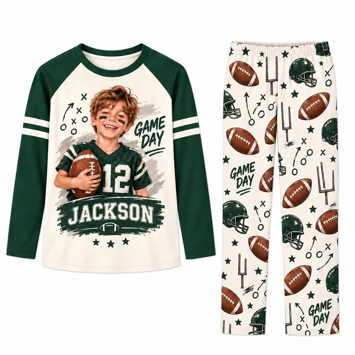 Personalized Photo American Football Game Day Pajamas Set