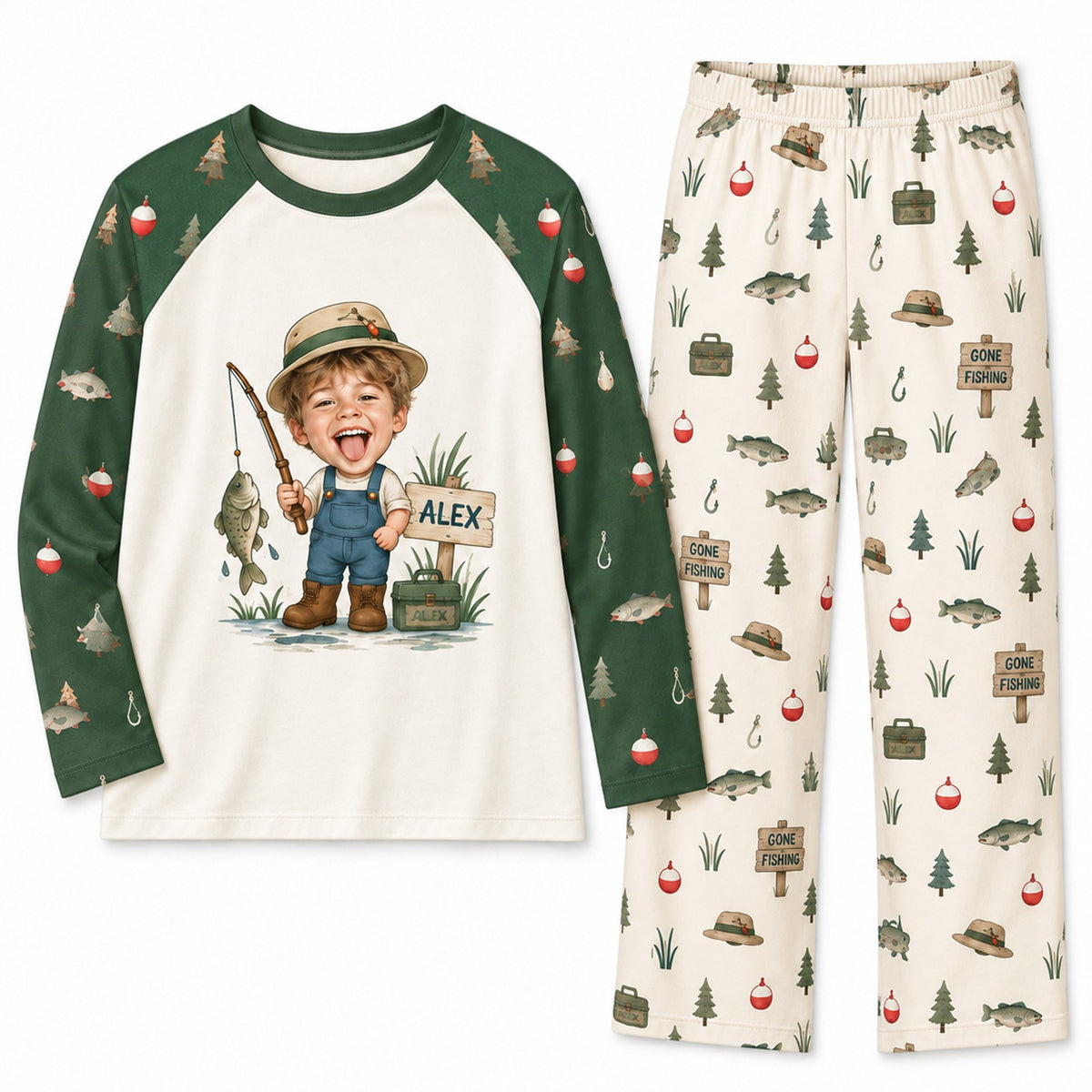 Custom Face Fisherman Gone Fishing Matching Pajamas