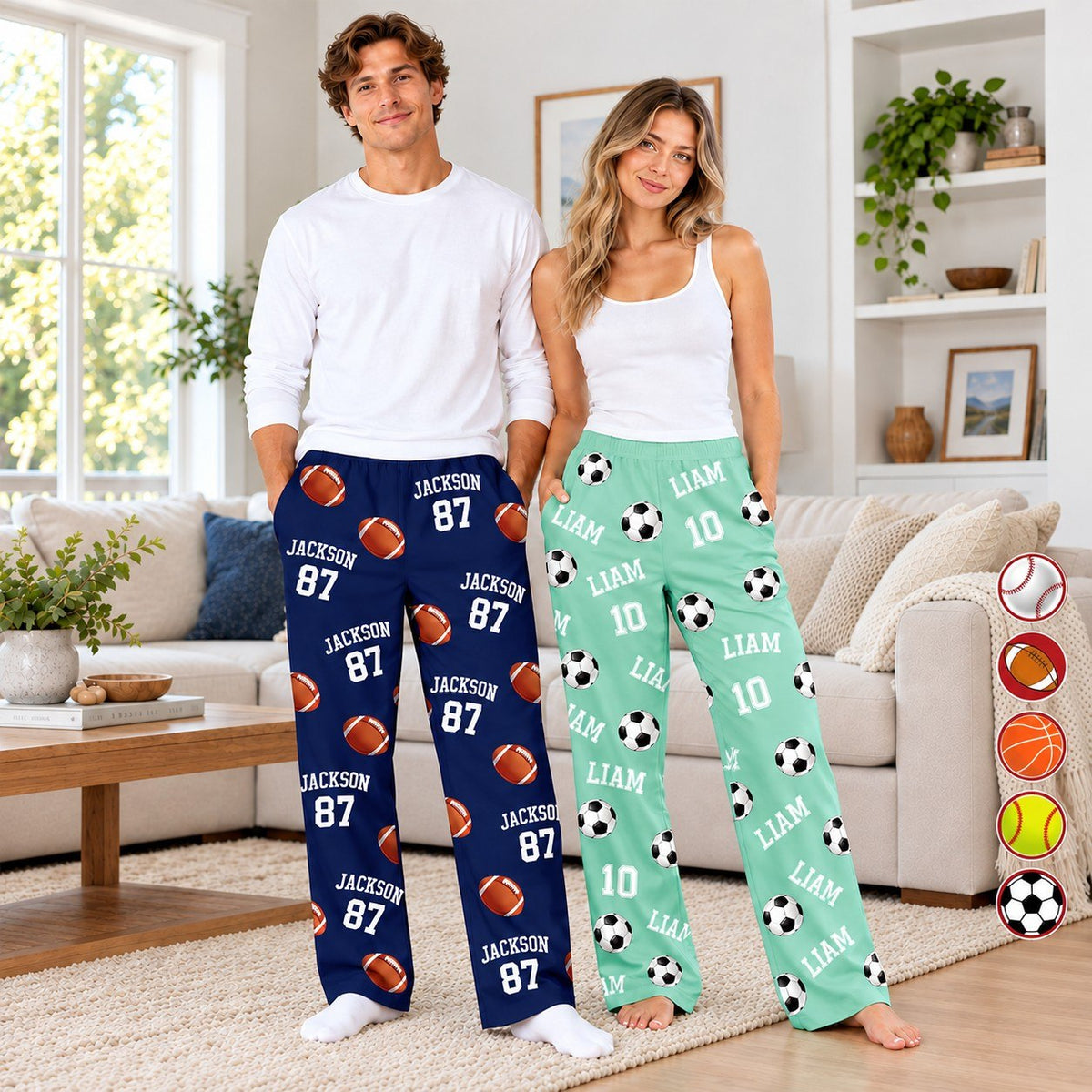 Personalized Sports Name And Number Lounge Pants – Custom Football Baseball Basketball Soccer Pajama Pants