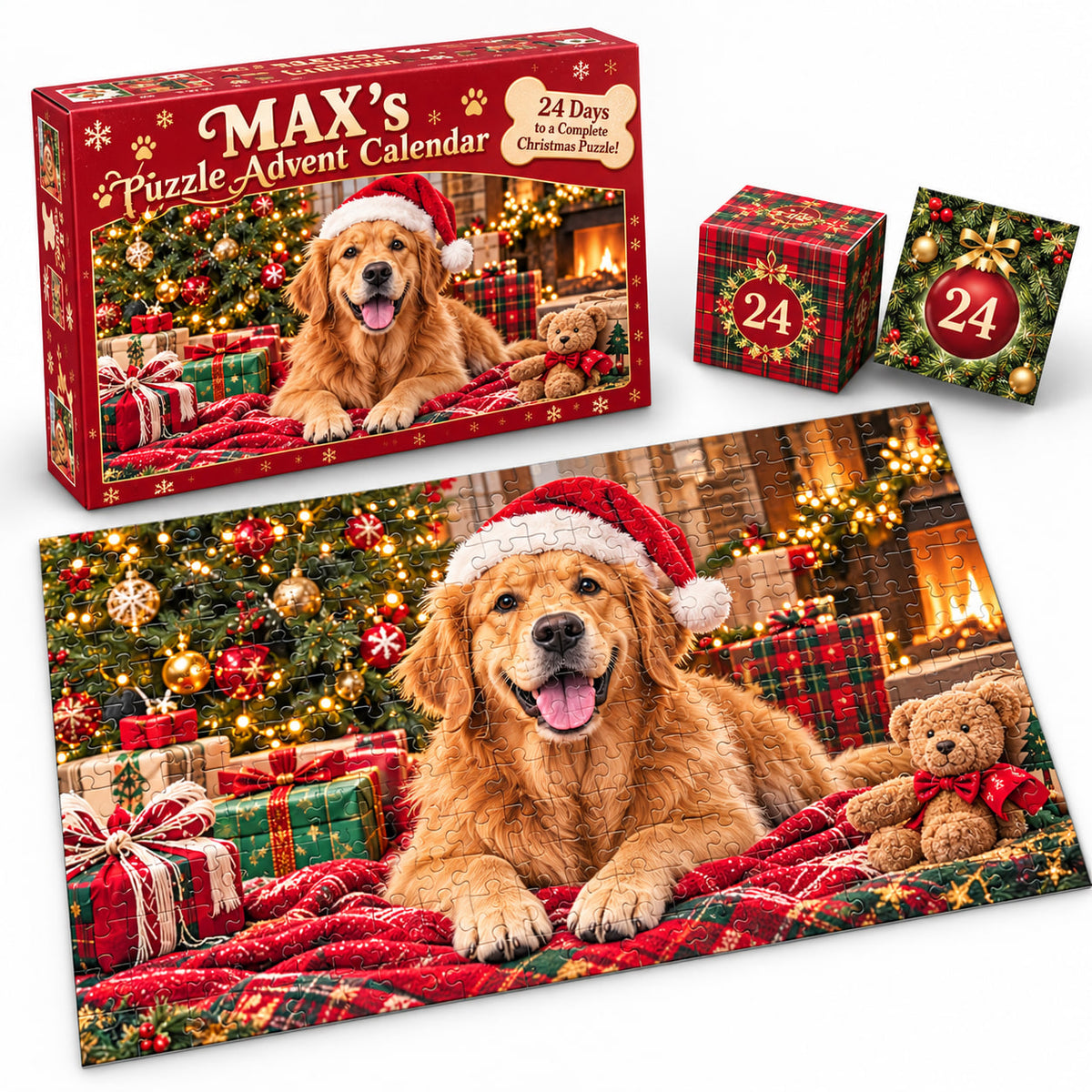 Personalized Golden Retriever Christmas Puzzle Advent Calendar - Count Down to Christmas Advent Calendars