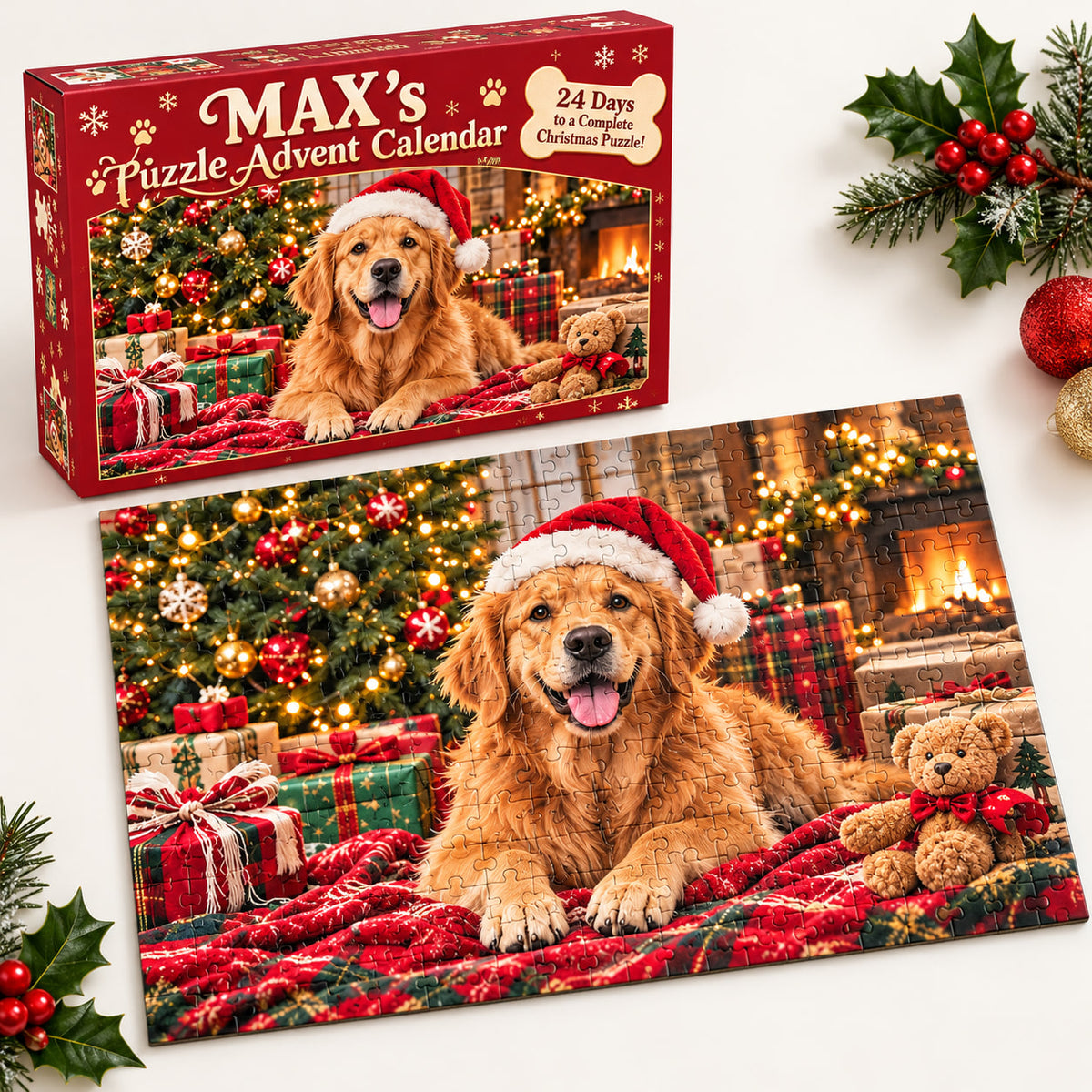 Personalized Golden Retriever Christmas Puzzle Advent Calendar - Count Down to Christmas Advent Calendars