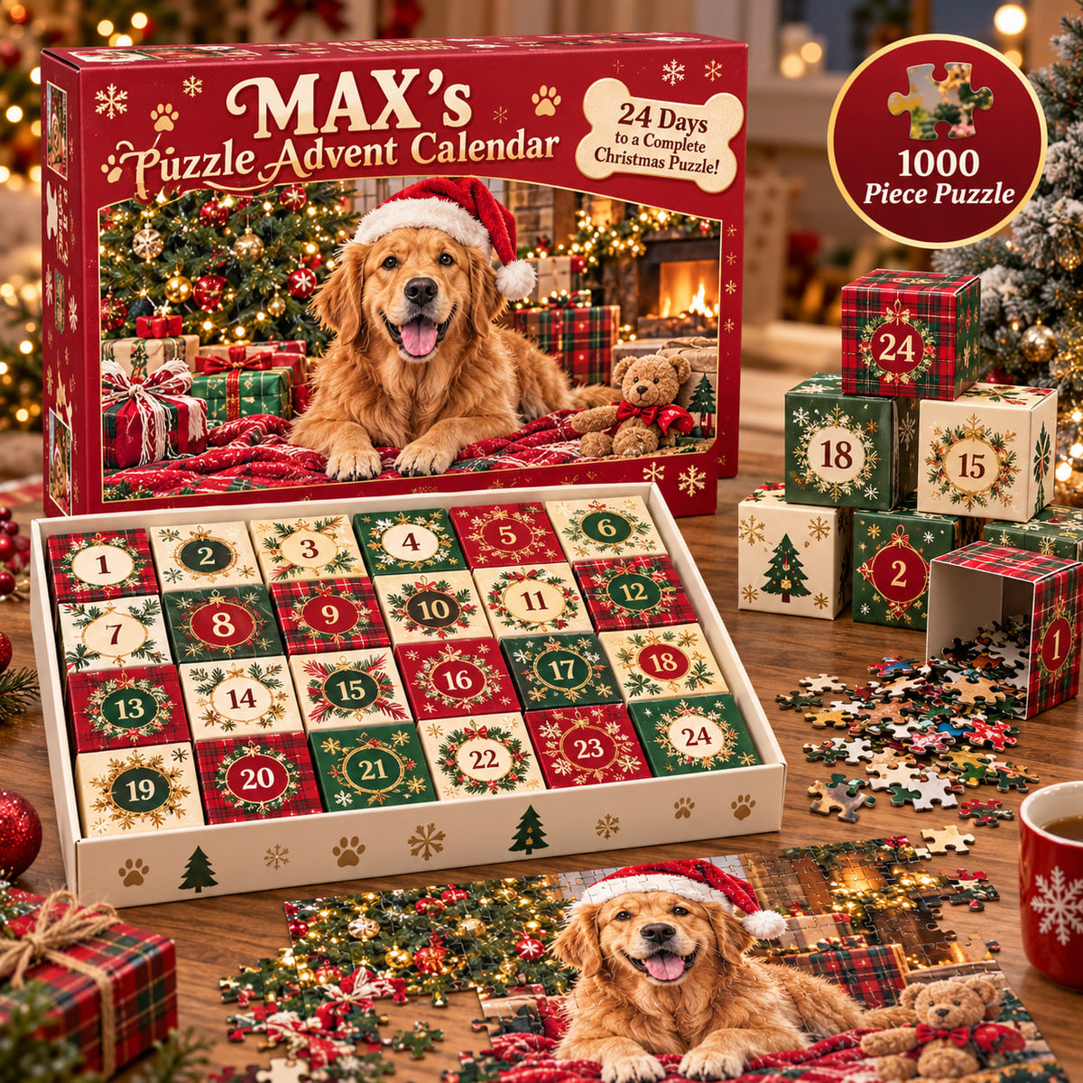 Personalized Golden Retriever Christmas Puzzle Advent Calendar - Count Down to Christmas Advent Calendars