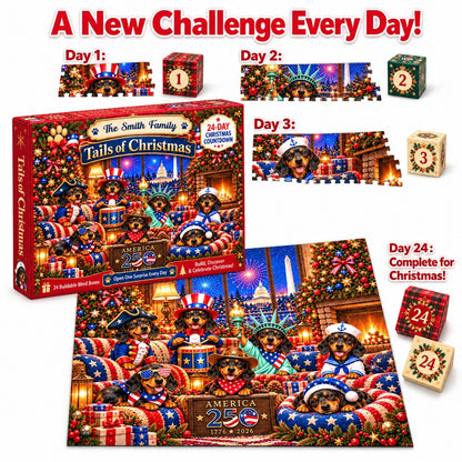 Personalized America 250th Dachshund Christmas Puzzle Advent Calendar 2026, Patriotic Wiener Dog Christmas Gift