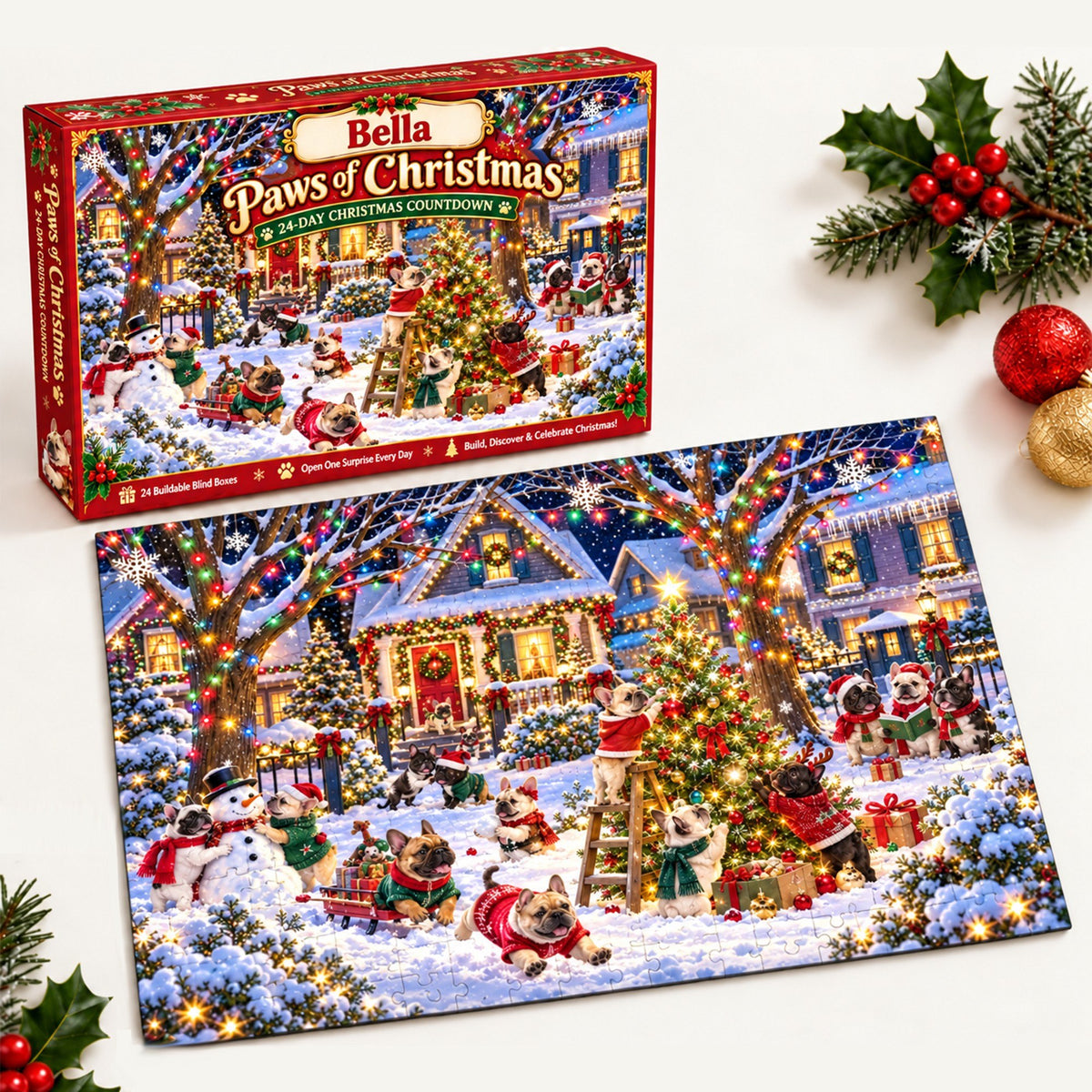 Personalized Paws of Christmas French Bulldog Puzzle Advent Calendar 2026 – 24-Day Christmas Countdown, Frenchie Lover Gift