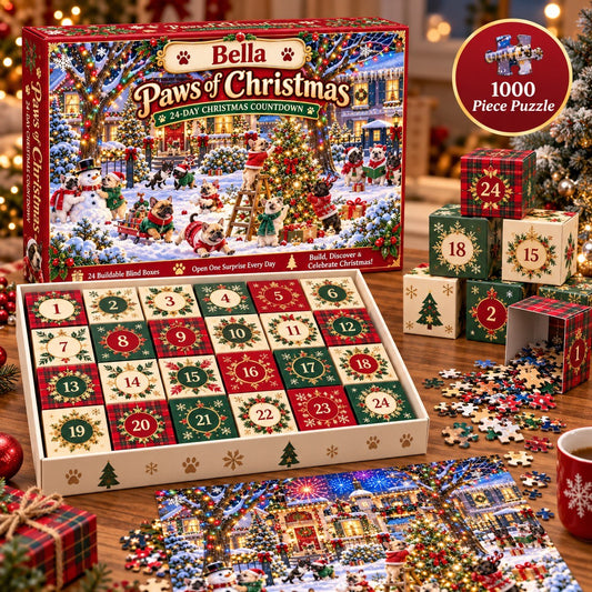 Personalized Paws of Christmas French Bulldog Puzzle Advent Calendar 2026 – 24-Day Christmas Countdown, Frenchie Lover Gift