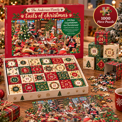 Personalized Christmas Dogs & Cats Puzzle Advent Calendar 2026 – Cozy Christmas Pet Party Jigsaw Puzzle, 24-Day Countdown Gift for Pet Lovers