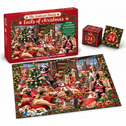 Personalized Christmas Dogs & Cats Puzzle Advent Calendar 2026 – Cozy Christmas Pet Party Jigsaw Puzzle, 24-Day Countdown Gift for Pet Lovers
