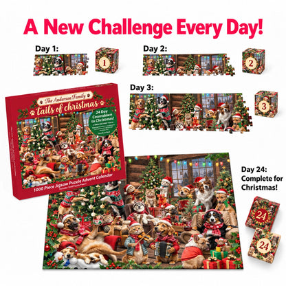 Personalized Christmas Dogs & Cats Puzzle Advent Calendar 2026 – Cozy Christmas Pet Party Jigsaw Puzzle, 24-Day Countdown Gift for Pet Lovers
