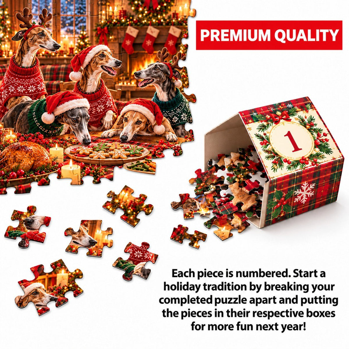 Personalized Greyhound Christmas Puzzle Advent Calendar 2026 – 1000 Piece Cozy Holiday Jigsaw Puzzle