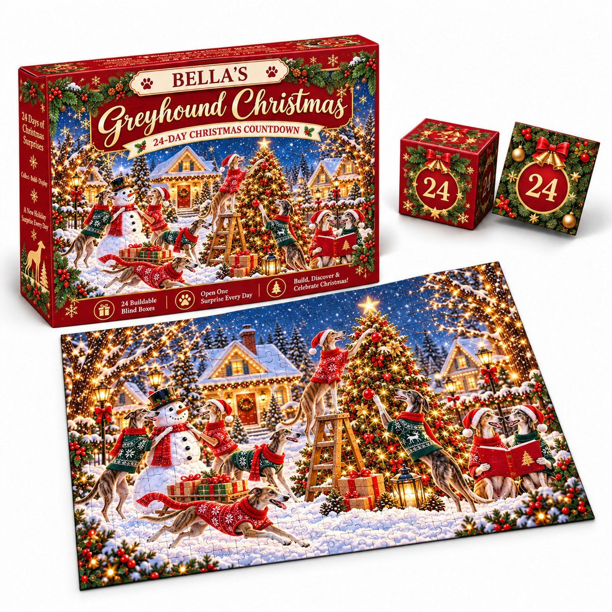 Personalized Greyhound Christmas Puzzle Advent Calendar 2026 – 1000 Piece Jigsaw Puzzle
