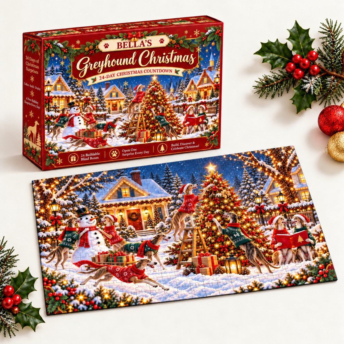 Personalized Greyhound Christmas Puzzle Advent Calendar 2026 – 1000 Piece Jigsaw Puzzle