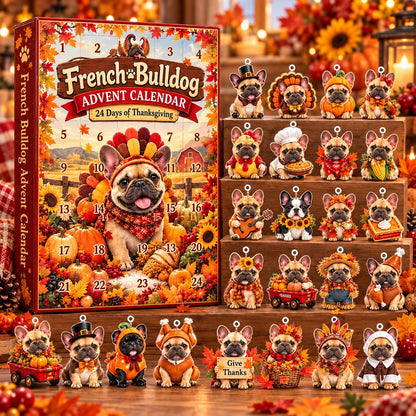 French Bulldog Thanksgiving Advent Calendar 2026 – 24 Days of Thanksgiving, 2D Acrylic Frenchie Collectibles, Fall Holiday Gift for Dog Lovers