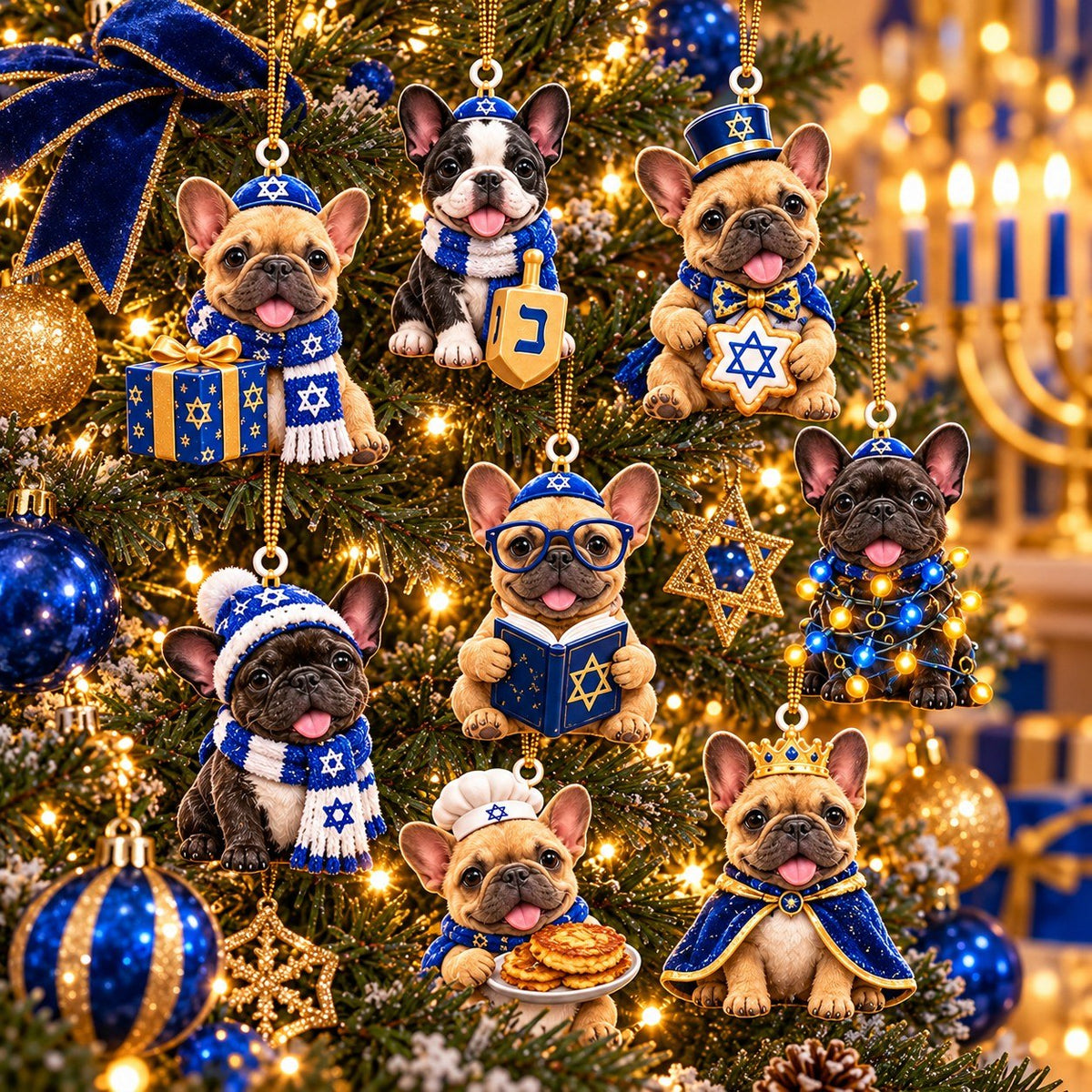 French Bulldog Hanukkah Advent Calendar 2026 – 24 Days of Hanukkah, 2D Acrylic Frenchie Ornaments, Jewish Holiday Gift for Dog Lovers