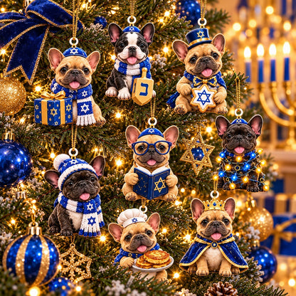 French Bulldog Hanukkah Advent Calendar 2026 – 24 Days of Hanukkah, 2D Acrylic Frenchie Ornaments, Jewish Holiday Gift for Dog Lovers