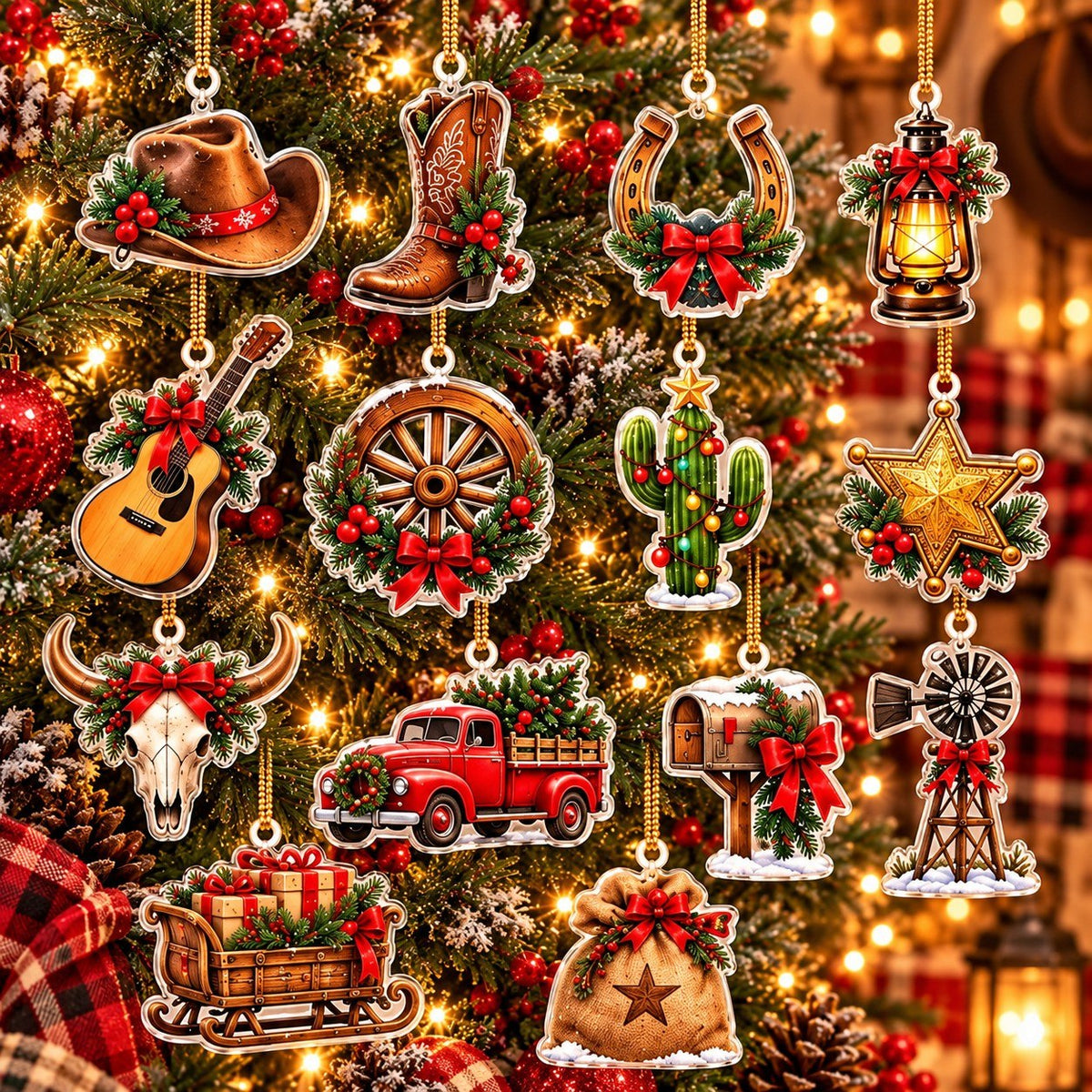 Personalized Cowboy Christmas Advent Calendar 2026 – 24 Days of Western Christmas 2D Acrylic Ornaments, Rustic Cowboy Holiday Countdown Gift