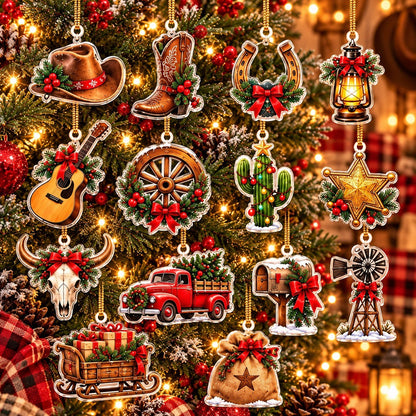 Personalized Cowboy Christmas Advent Calendar 2026 – 24 Days of Western Christmas 2D Acrylic Ornaments, Rustic Cowboy Holiday Countdown Gift