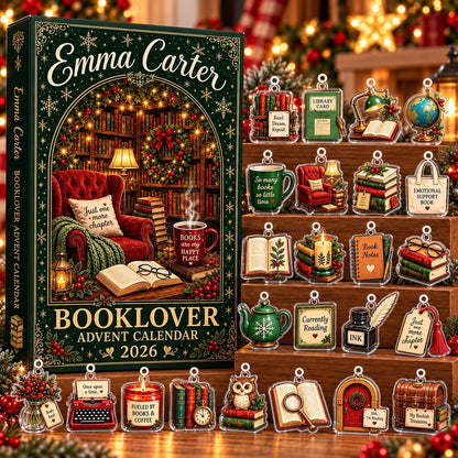 Personalized Book Lover Advent Calendar 2026 – 24 Days of Christmas Bookish Ornaments, Cozy Reading Countdown Gift for Bookworms & Readers
