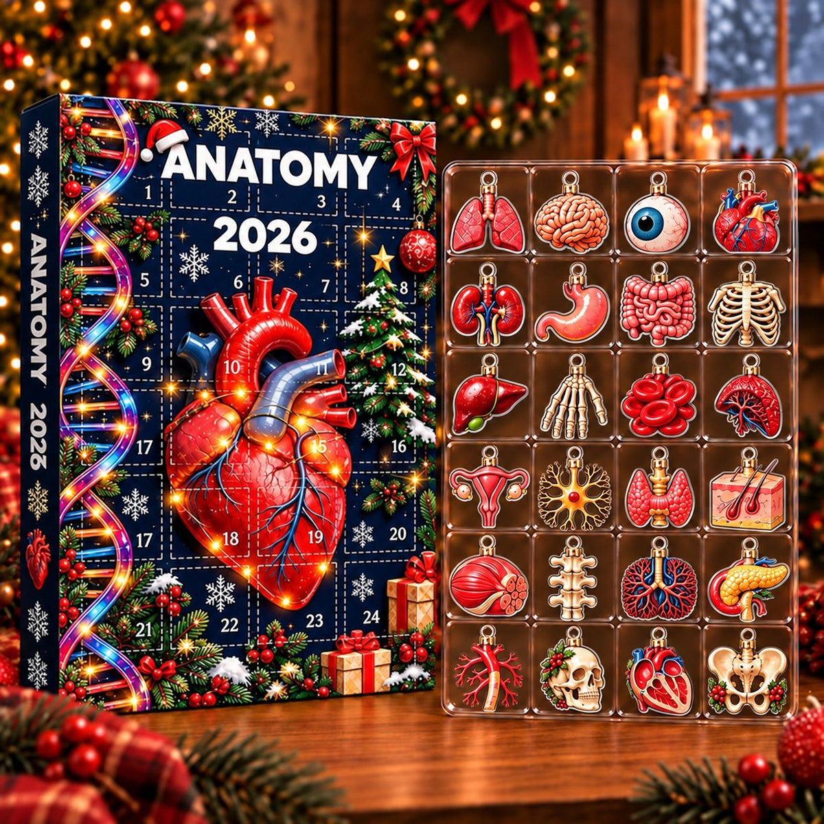 Anatomy Advent Calendar 2026 – Christmas Human Body Ornaments, Educational Medical Countdown Gift for Students, Doctors & Science Lovers