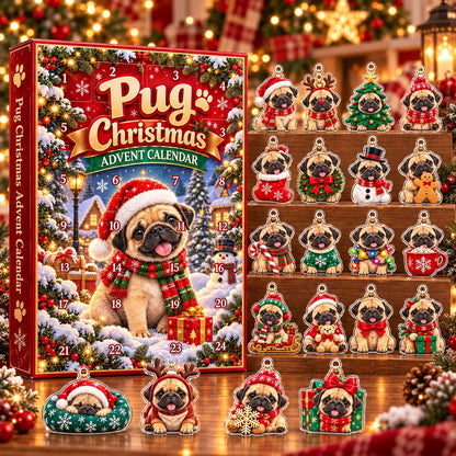 Pug Christmas Advent Calendar 2026 – Christmas Pug Ornaments, Festive Holiday Countdown Gift for Pug Lovers