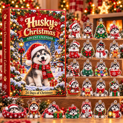 Husky Christmas Advent Calendar 2026 – 24 Days of Christmas 2D Acrylic Husky Ornaments