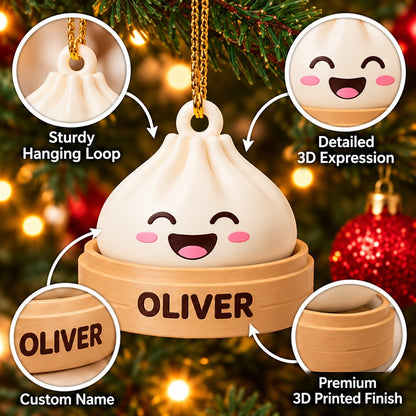 Personalized Dumpling Christmas Ornament – Custom Name 3D Printed Cute Dumpling Ornament, Christmas Tree Decoration, Christmas Gift for Dumpling Lovers