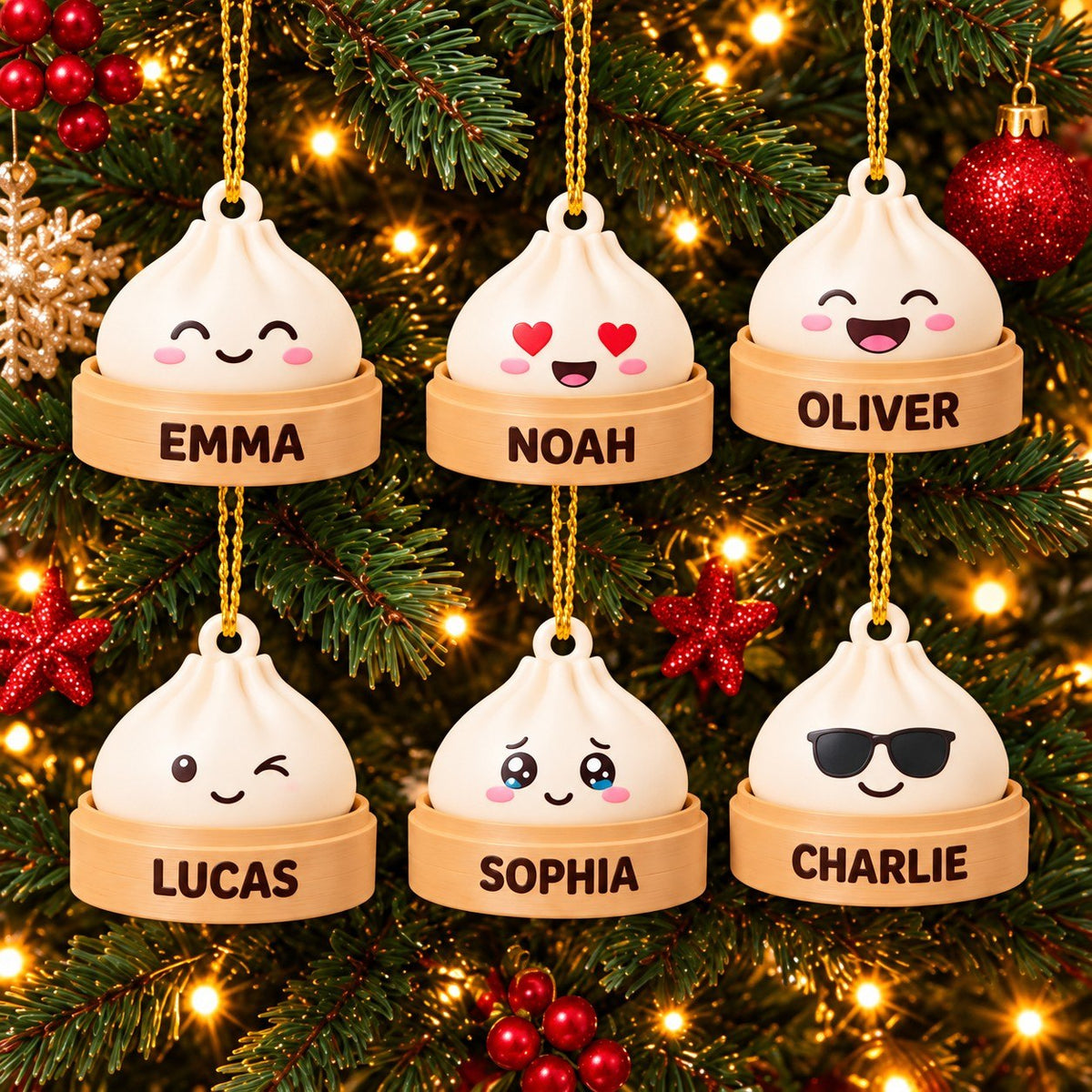 Personalized Dumpling Christmas Ornament – Custom Name 3D Printed Cute Dumpling Ornament, Christmas Tree Decoration, Christmas Gift for Dumpling Lovers