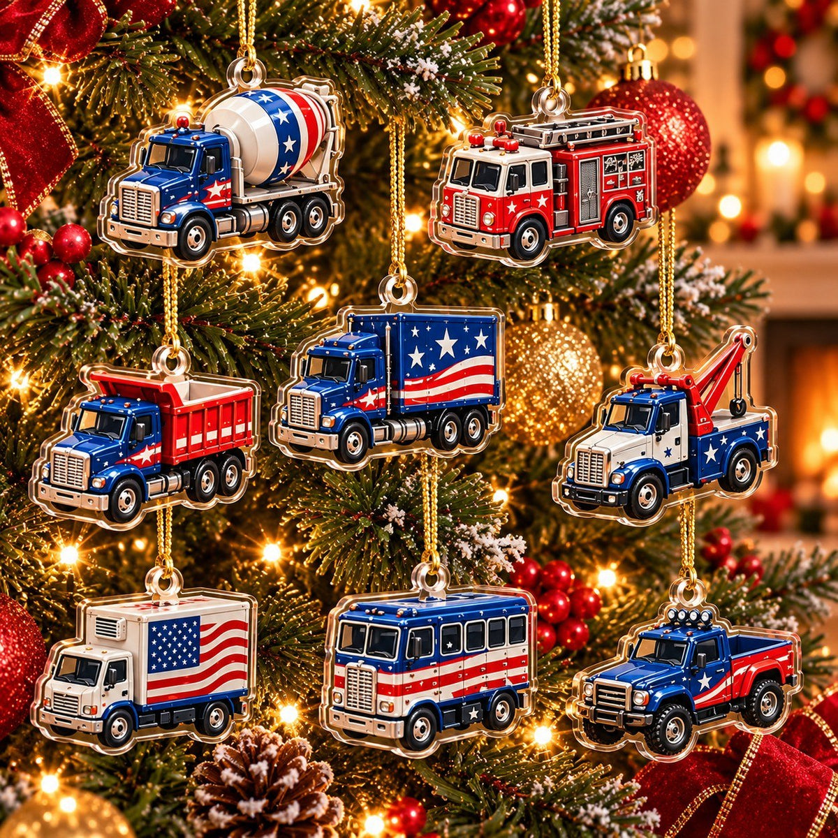 American Trucks Advent Calendar 2026 – 24 Days of Patriotic Truck Acrylic Ornaments, Christmas Countdown Gift for Truck Lovers