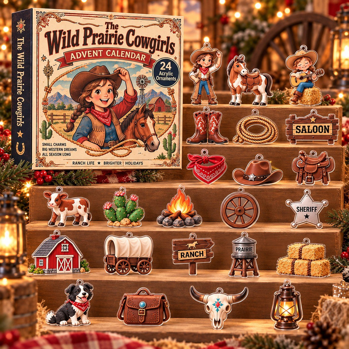 The Wild Prairie Cowgirls Advent Calendar 2026 – Western Cowgirl Acrylic Ornaments, Christmas Countdown Gift for Horse & Cowgirl Lovers