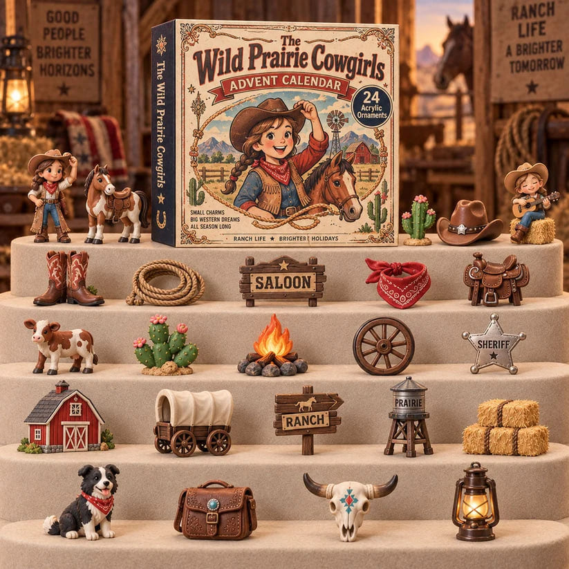 The Wild Prairie Cowgirls Advent Calendar 2026 – Western Cowgirl Acrylic Ornaments, Christmas Countdown Gift for Horse & Cowgirl Lovers