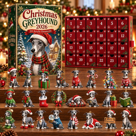 Christmas Greyhound Advent Calendar 2026 – 24 Days of Greyhound Acrylic Ornaments, Christmas Countdown Gift for Dog Lovers