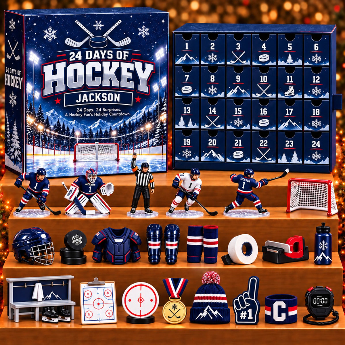 Personalized Ice Hockey Advent Calendar 2026 – Hockey Acrylic Collectibles, Christmas Countdown Gift for Hockey Players