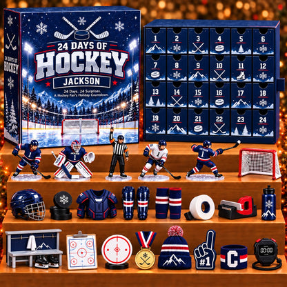 Personalized Ice Hockey Advent Calendar 2026 – Hockey Acrylic Collectibles, Christmas Countdown Gift for Hockey Players