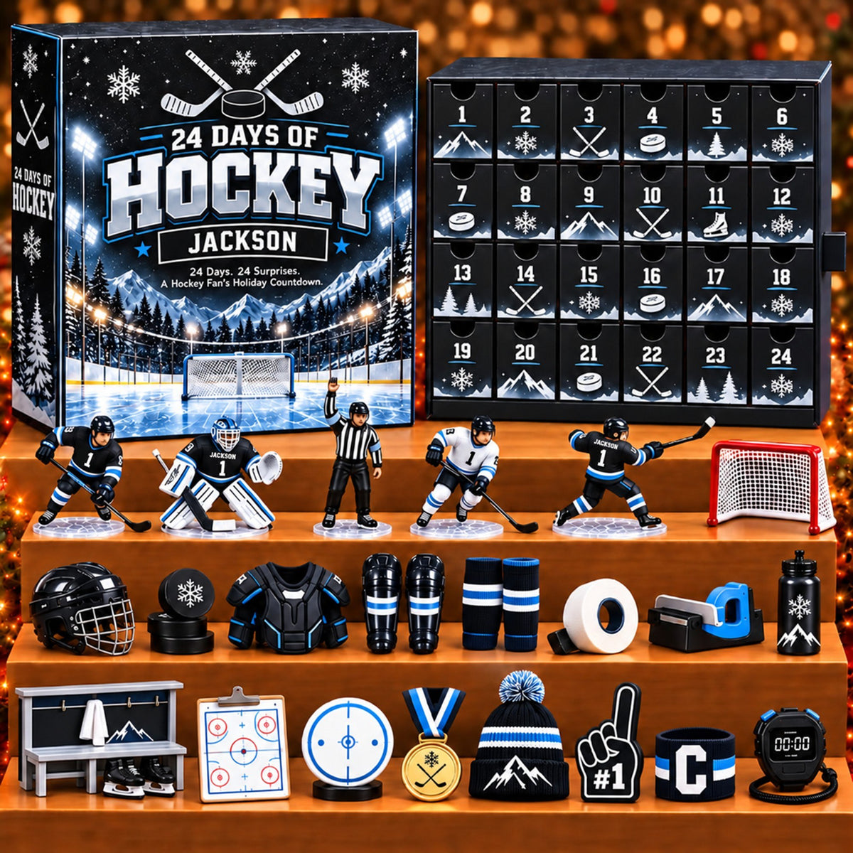 Personalized Ice Hockey Advent Calendar 2026 – Hockey Acrylic Collectibles, Christmas Countdown Gift for Hockey Players