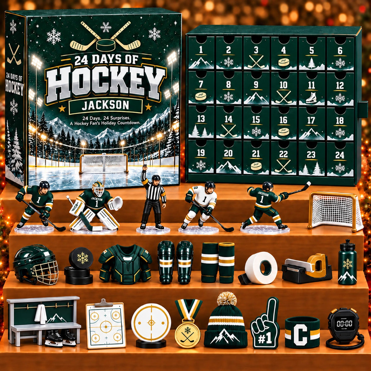 Personalized Ice Hockey Advent Calendar 2026 – Hockey Acrylic Collectibles, Christmas Countdown Gift for Hockey Players