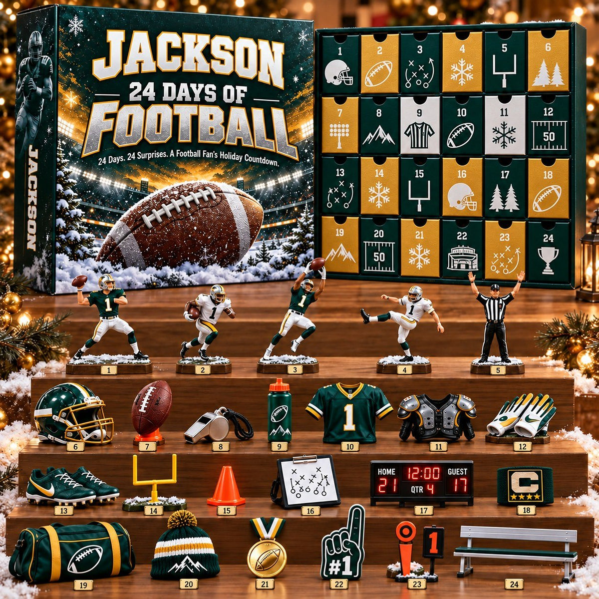 Personalized American Football Advent Calendar 2026 – Football Collectibles, Christmas Countdown Gift for Football Fans
