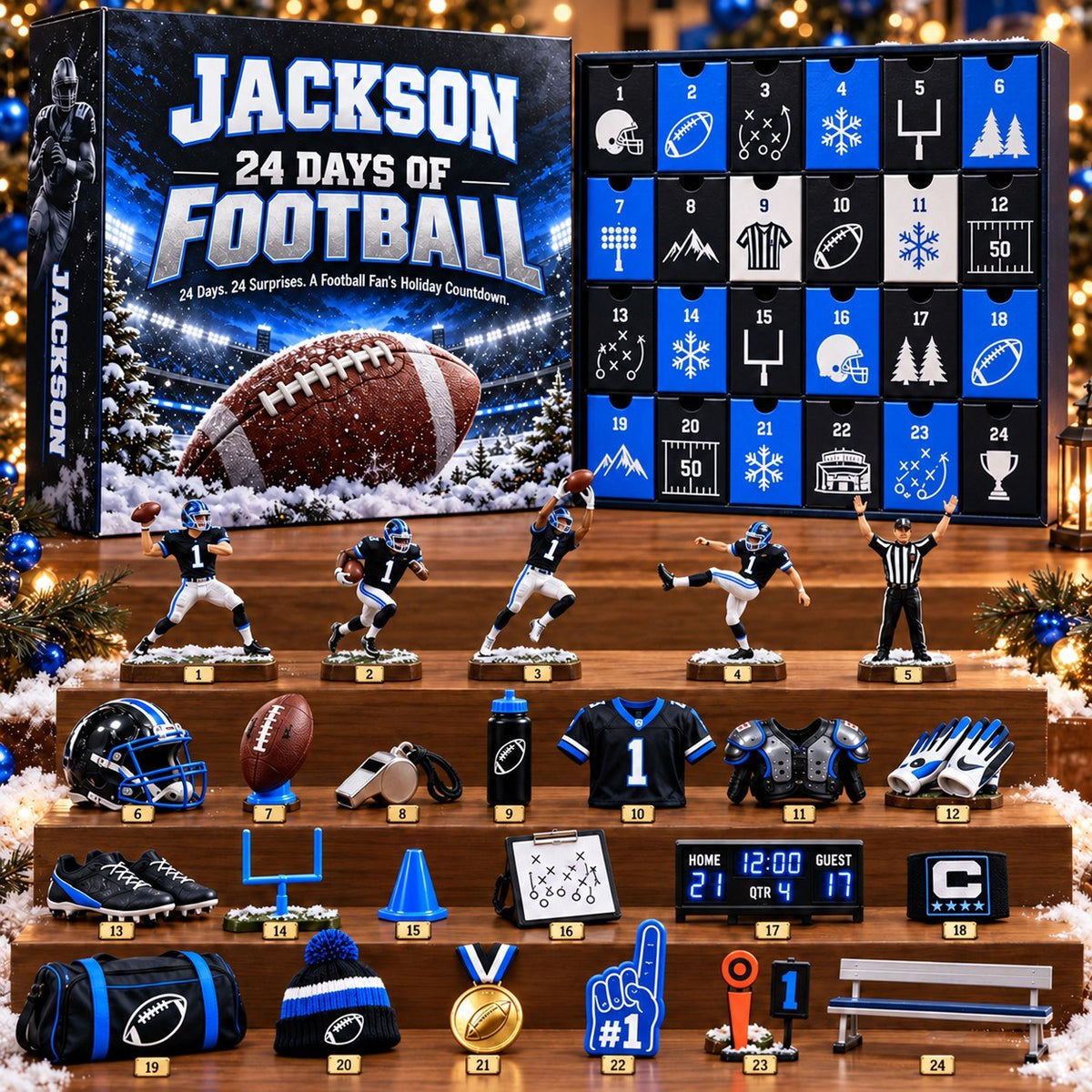 Personalized American Football Advent Calendar 2026 – Football Collectibles, Christmas Countdown Gift for Football Fans
