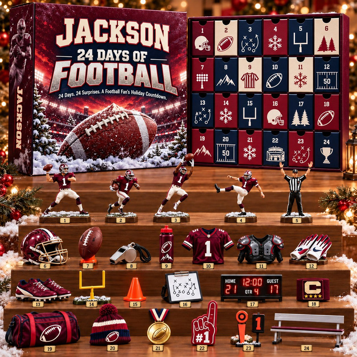 Personalized American Football Advent Calendar 2026 – Football Collectibles, Christmas Countdown Gift for Football Fans