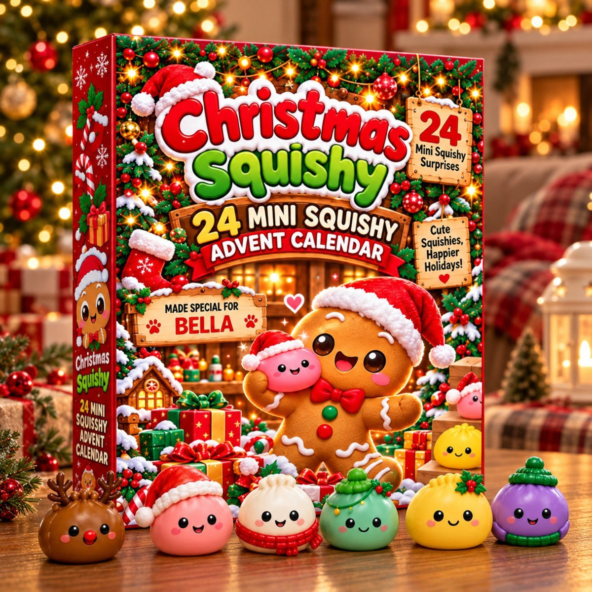 Personalized Christmas Squishy Advent Calendar 2026 – 24 Mini Kawaii Squishy Toys, Cute Christmas Countdown Gift for Kids