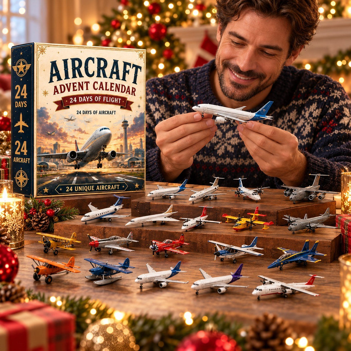 Aircraft Advent Calendar 2026 – 24 Days of Flight, 24 Unique Mini Airplane Collectibles, Christmas Countdown Gift for Aviation Lovers