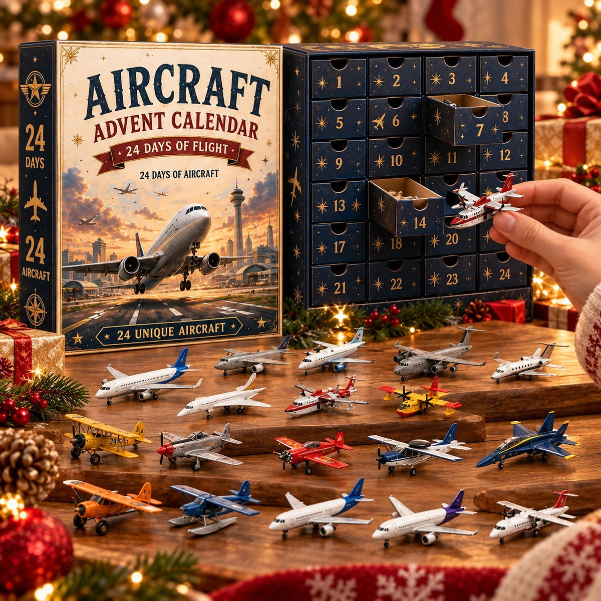 Aircraft Advent Calendar 2026 – 24 Days of Flight, 24 Unique Mini Airplane Collectibles, Christmas Countdown Gift for Aviation Lovers