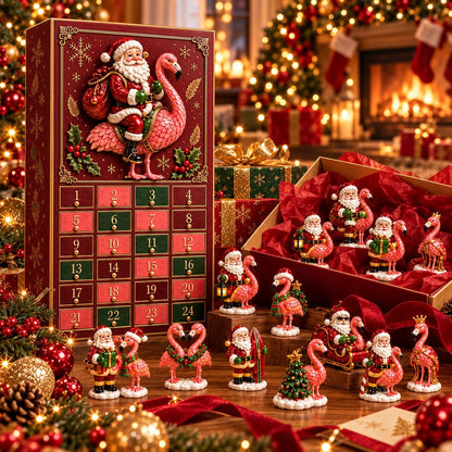 Santa & Flamingo Christmas Advent Calendar 2026 – 24 Days of Tropical Christmas, Cute Flamingo Collectible Figurines