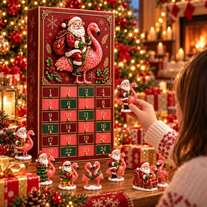 Santa & Flamingo Christmas Advent Calendar 2026 – 24 Days of Tropical Christmas, Cute Flamingo Collectible Figurines