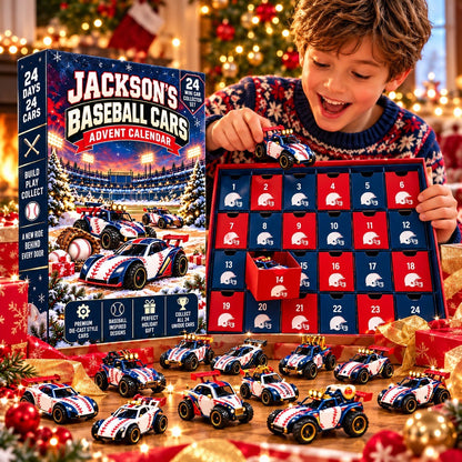 Personalized Baseball Cars Advent Calendar 2026 –  Christmas Gift for Baseball Fans