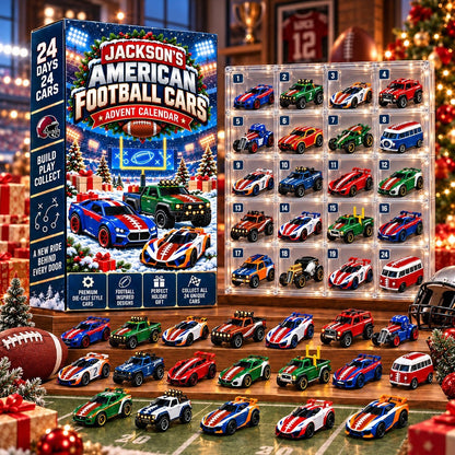 Personalized American Football Cars Advent Calendar 2026 – Christmas Countdown Gift for Football Fans