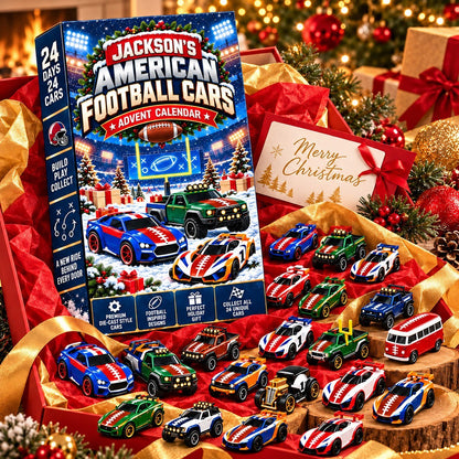 Personalized American Football Cars Advent Calendar 2026 – Christmas Countdown Gift for Football Fans