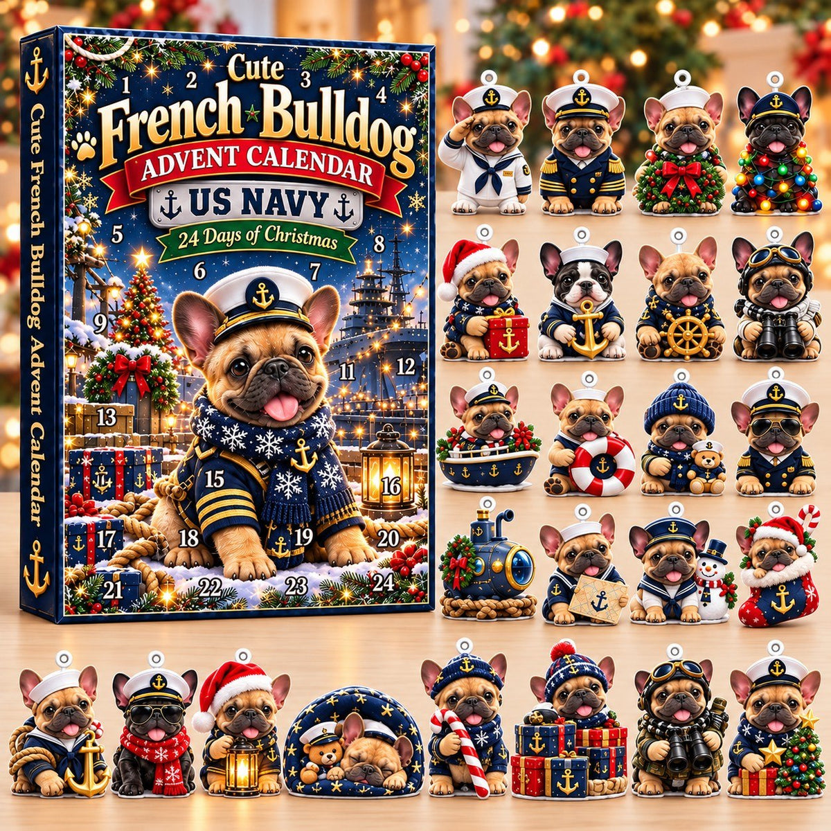 Military French Bulldog Advent Calendar 2026 – US Army, Navy, Air Force, Marine Corps & Coast Guard Christmas Gift