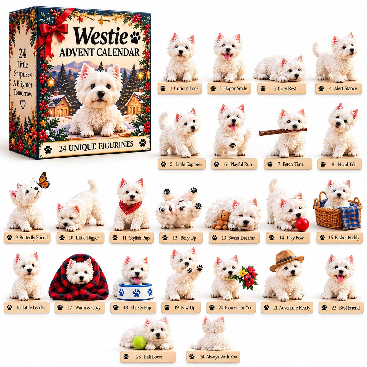 Westie Christmas Advent Calendar 2026 – Dog Countdown Calendar, Christmas Gift for Westie Lovers
