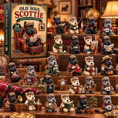 Old Soul Scottie Christmas Advent Calendar – 24 Collectible Scottish Terrier Miniatures, Vintage Dog Advent Calendar, Christmas Gift for Scottie Lovers