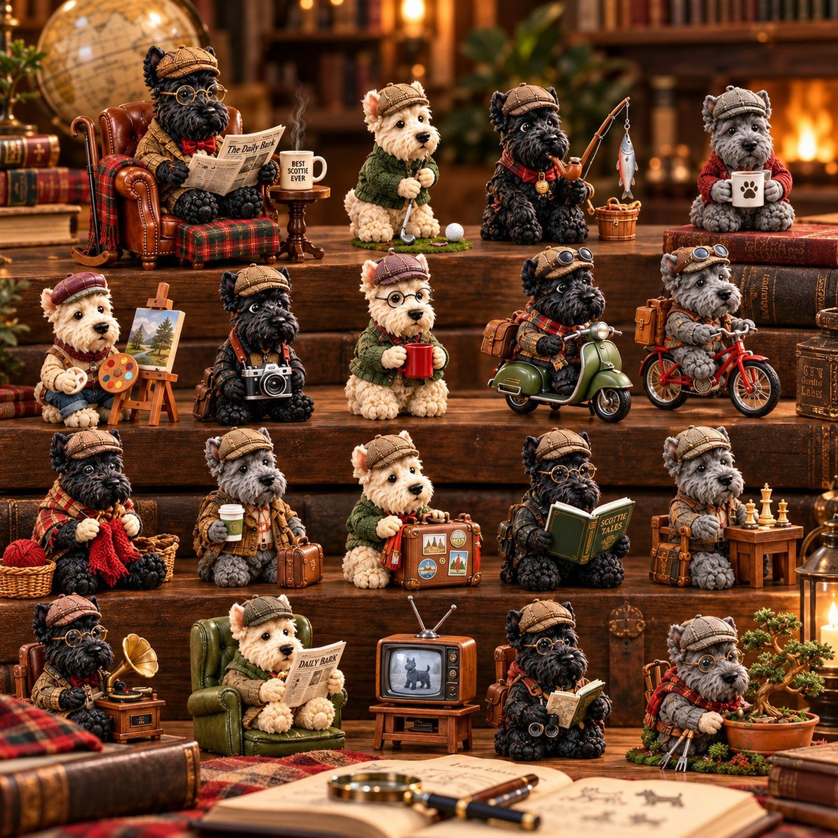 Old Soul Scottie Christmas Advent Calendar – 24 Collectible Scottish Terrier Miniatures, Vintage Dog Advent Calendar, Christmas Gift for Scottie Lovers