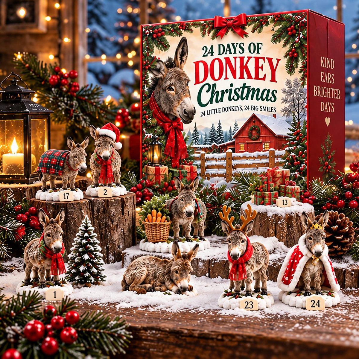 Donkey Christmas Advent Calendar – 24 Collectible Donkey Miniatures, Farm Animal Christmas Countdown Calendar, Christmas Gift for Donkey Lovers